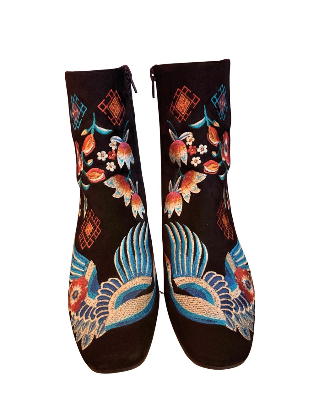 Johnny Was Black Leather Boots with Teal Suede Trim